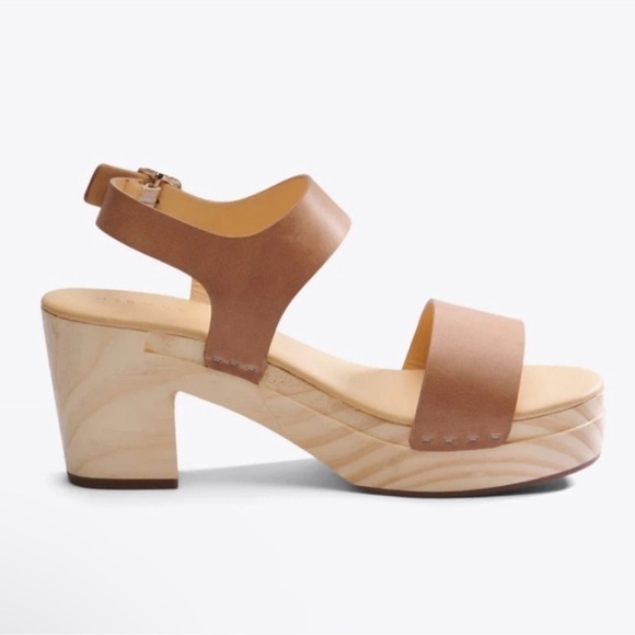 Nisolo All Day Open Toe Leather Wooden ClogAlmond Size 11